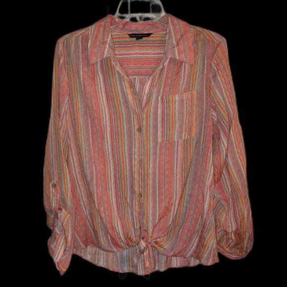 Zac & Rachel Orange Striped Button Up Size L Boho - Picture 1 of 7